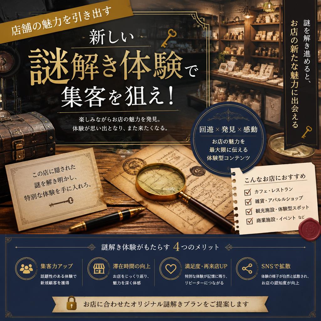 店舗の魅力を引き出す新しい謎解き体験で集客を狙え！