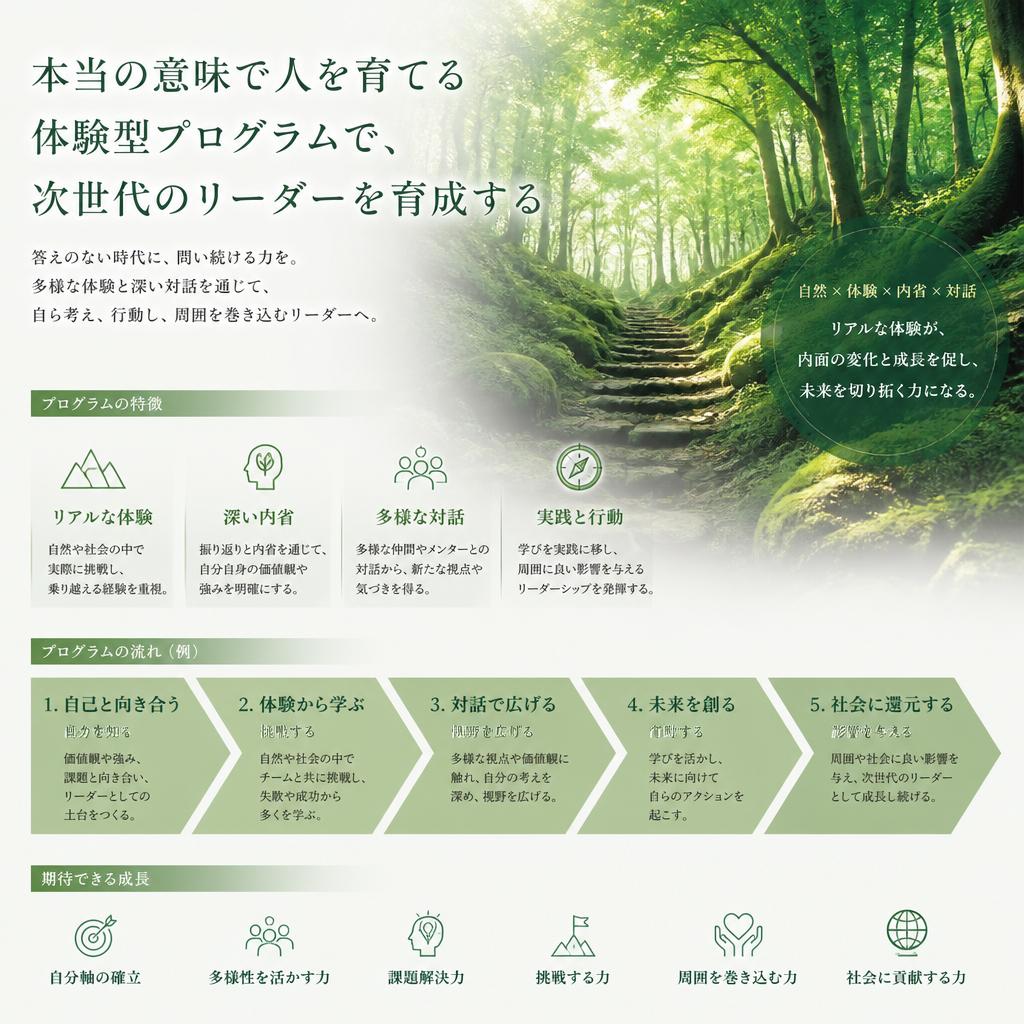 本当の意味で人を育てる体験型プログラムで、次世代のリーダーを育成する